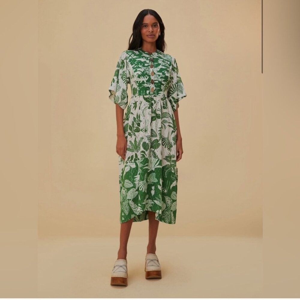 NWOT Farm Rio Green Forest Soul Short Sleeve Midi Dress Size XL